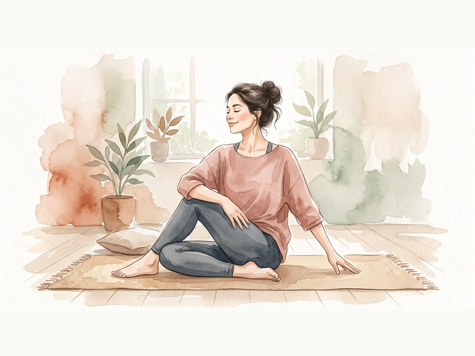 脈輪瑜珈太陽神經叢動作:溫和的坐姿扭轉插畫