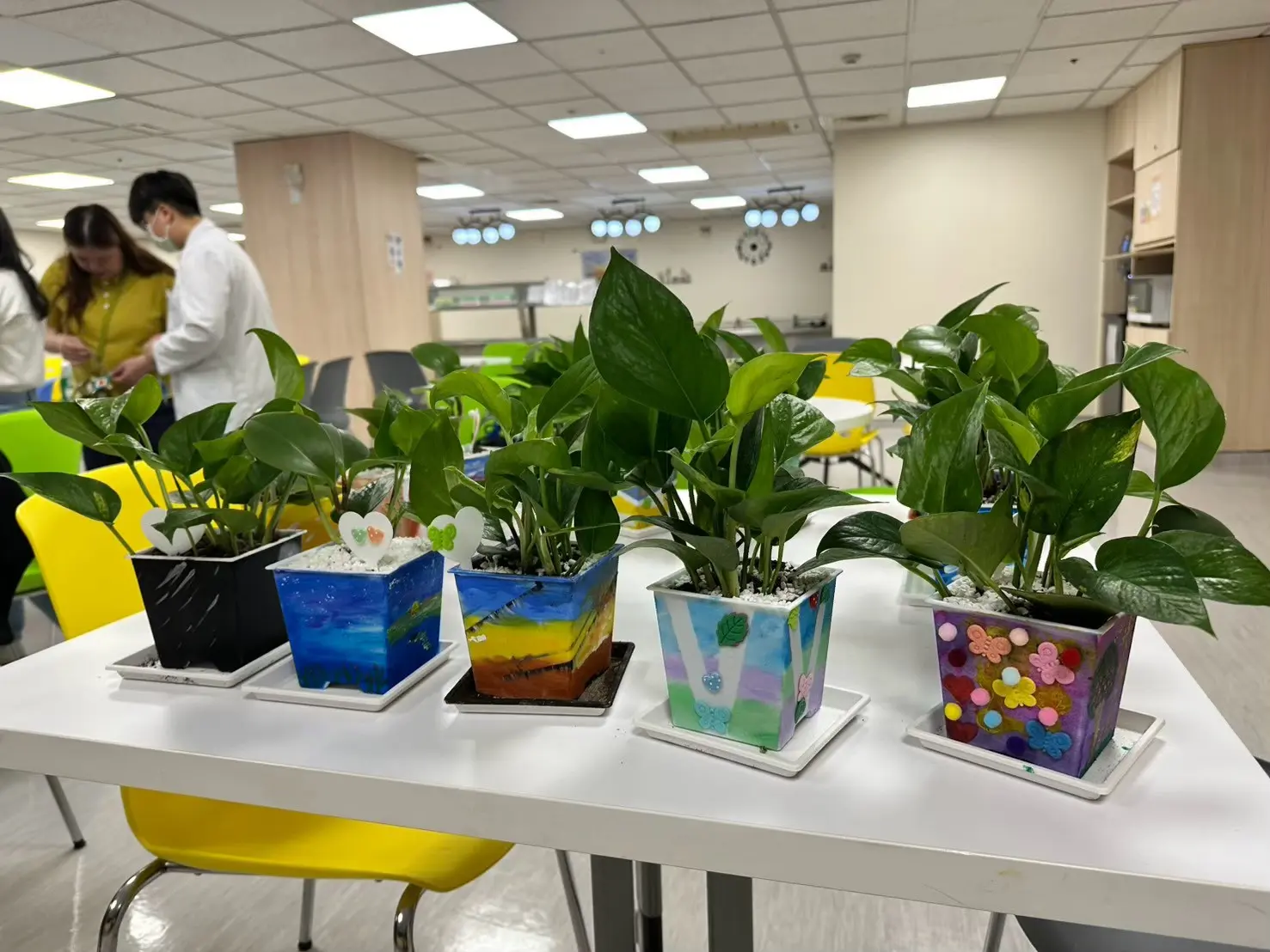 彩繪盆栽完成作品:壓克力彩繪盆器種上黃金葛